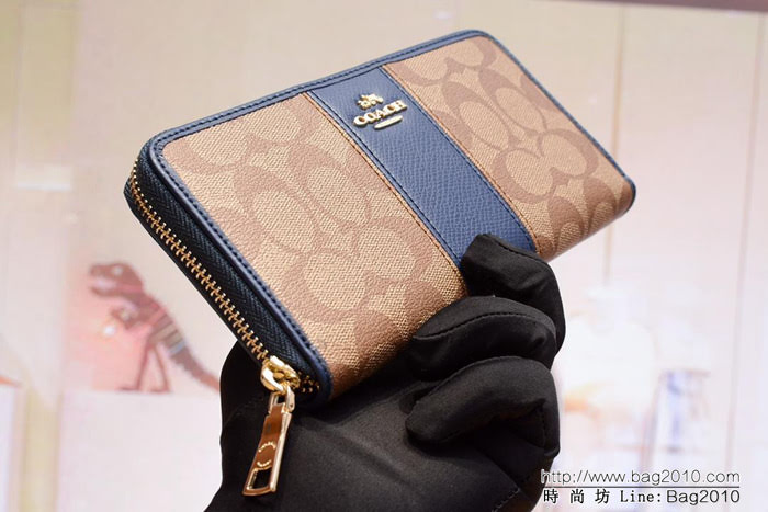 COACH蔻馳 原單 Fa52859 pvc配皮 專櫃新款 馬車標拼色 長款拉鏈錢包 outlets款  Chz1458